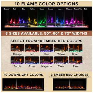 Lareira Elétrica de Embutir A46x127L cm com Controle Remoto, 10 Cores de Chama e Compatível com Google e Alexa , 110V 1465W, Ember, Preta