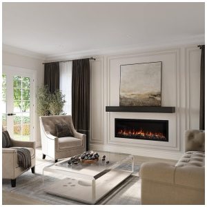 Lareira Elétrica de Embutir A46x127L cm com Controle Remoto, 10 Cores de Chama e Compatível com Google e Alexa , 110V 1465W, Ember, Preta