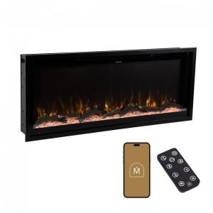 Lareira Elétrica de Embutir A44x106L com Controle por APP e Chamas Multicoloridas, 110V 1500W, Modern Ember, Preta