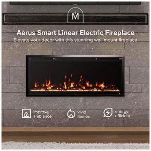 Lareira Elétrica de Embutir A44x106L com Controle por APP e Chamas Multicoloridas, 110V 1500W, Modern Ember, Preta