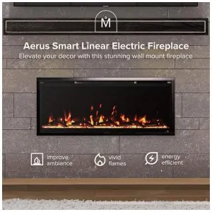Lareira Elétrica Modern Ember 107x45cm 1470W WiFi Alexa LED Embutir 110V