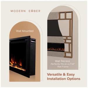 Lareira Elétrica de Embutir A44x106L com Controle por APP e Chamas Multicoloridas, 110V 1500W, Modern Ember, Preta