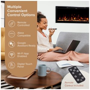 Lareira Elétrica de Embutir A44x106L com Controle por APP e Chamas Multicoloridas, 110V 1500W, Modern Ember, Preta