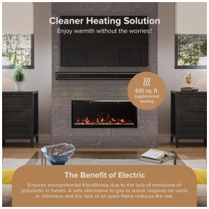 Lareira Elétrica de Embutir A44x106L com Controle por APP e Chamas Multicoloridas, 110V 1500W, Modern Ember, Preta