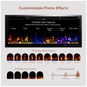 Lareira Elétrica de Embutir A44x106L com Controle por APP e Chamas Multicoloridas, 110V 1500W, Modern Ember, Preta