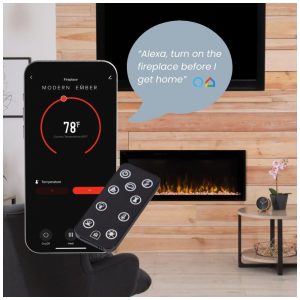 Lareira Elétrica de Embutir A44x106L com Controle por APP e Chamas Multicoloridas, 110V 1500W, Modern Ember, Preta