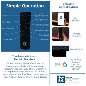 Lareira Elétrica de Embutir A43x127L com Controle por APP e Tela Sensível ao Toque, 110V 1500W, Dreamflame, Preta