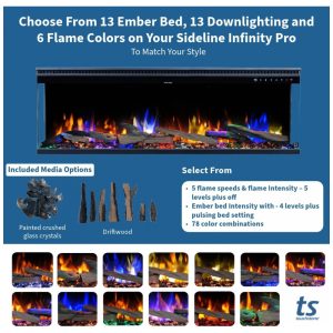 Lareira Elétrica de Embutir A43x127L com Controle por APP e Tela Sensível ao Toque, 110V 1500W, Dreamflame, Preta