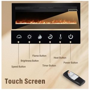Lareira Elétrica Panana de 127 cm, Embutida ou de Parede, com Timer, LED Touch, Controle Remoto, Chamas Ajustáveis em Cor e Velocidade, Aquecimento