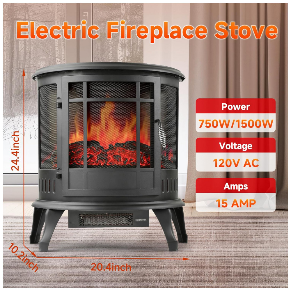 Lareira Elétrica Portátil com Controle Remoto e Temporizador, 110V 1500W, FLAME SHADE, Preta