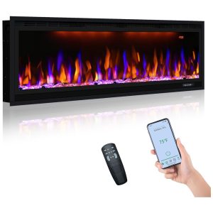 Lareira Elétrica de Embutir A43x132L com Controle Remoto, 110V 1500W, Dreamflame, Preta