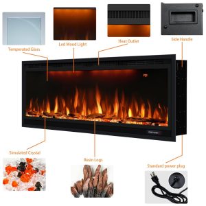 Lareira Elétrica de Embutir A43x132L com Controle Remoto, 110V 1500W, Dreamflame, Preta