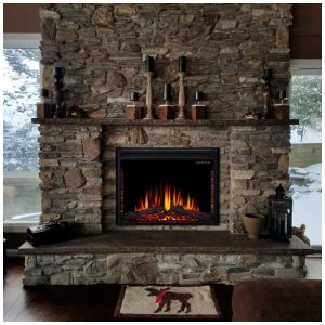 Lareira Elétrica de Embutir A68x91L com 5 Cores de Chamas Ajustável, Controle Remoto e Proteção Contra Superaquecimento, 110V, Joy Pebble, Preta