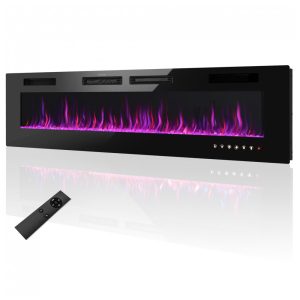 Lareira Elétrica de Embutir A45x182L cm com Controle Remoto ou Tela Sensível ao Toque, Temporizador e Baixo Ruído, 110V 1500W, MAISON ARTS, Preta