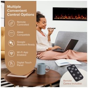 Lareira Elétrica de Embutir A44x152L com Controle por APP e Chamas Multicoloridas, 110V 1500W, Modern Ember, Preta