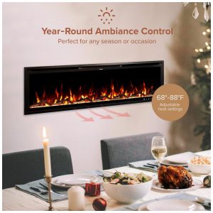 Lareira Elétrica de Embutir A44x152L com Controle por APP e Chamas Multicoloridas, 110V 1500W, Modern Ember, Preta