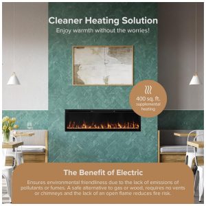 Lareira Elétrica de Embutir A44x152L com Controle por APP e Chamas Multicoloridas, 110V 1500W, Modern Ember, Preta