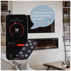 Lareira Elétrica de Embutir A44x152L com Controle por APP e Chamas Multicoloridas, 110V 1500W, Modern Ember, Preta