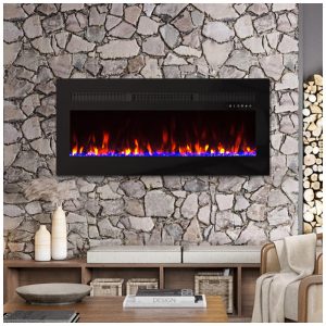 Lareira Elétrica Panana de 152 cm, Embutida ou de Parede, com Timer, LED Touch, Controle Remoto, Chamas Ajustáveis em Cor e Velocidade