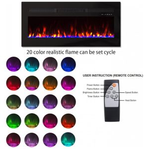 Lareira Elétrica Panana de 152 cm, Embutida ou de Parede, com Timer, LED Touch, Controle Remoto, Chamas Ajustáveis em Cor e Velocidade