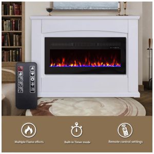 Lareira Elétrica Panana de 152 cm, Embutida ou de Parede, com Timer, LED Touch, Controle Remoto, Chamas Ajustáveis em Cor e Velocidade