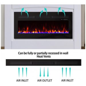 Lareira Elétrica Panana de 152 cm, Embutida ou de Parede, com Timer, LED Touch, Controle Remoto, Chamas Ajustáveis em Cor e Velocidade