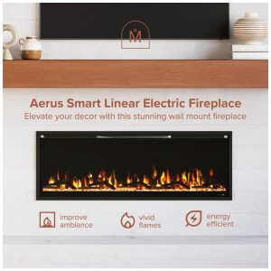 Lareira Elétrica de Embutir A44x127L com Controle por APP e Chamas Multicoloridas, 110V 1500W, Modern Ember, Preta