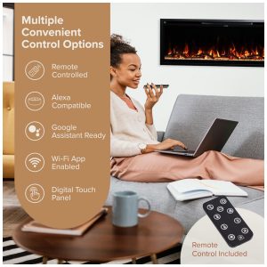 Lareira Elétrica de Embutir A44x127L com Controle por APP e Chamas Multicoloridas, 110V 1500W, Modern Ember, Preta