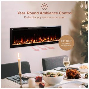 Lareira Elétrica de Embutir A44x127L com Controle por APP e Chamas Multicoloridas, 110V 1500W, Modern Ember, Preta