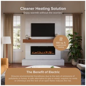 Lareira Elétrica de Embutir A44x127L com Controle por APP e Chamas Multicoloridas, 110V 1500W, Modern Ember, Preta