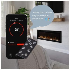 Lareira Elétrica de Embutir A44x127L com Controle por APP e Chamas Multicoloridas, 110V 1500W, Modern Ember, Preta