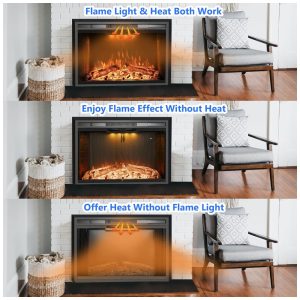 Lareira Elétrica de Embutir A69x109L cm com Temporizador, Controle Remoto, Som de Crepitação de Fogo e Porta de Vidro, 110V 1500W, Velaychimney, Preta