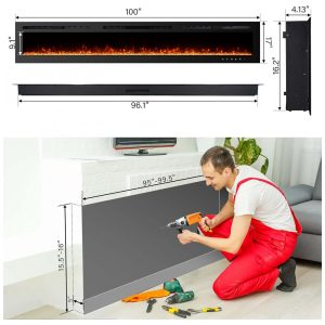 Lareira Elétrica de Embutir A43x254L com Controle Remoto e Temporizador, 110V, Homajor 100, Preta