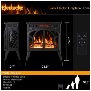 Lareira Elétrica Portátil Autônoma com Chamas Realista 3D, 4 Cores Variáveis e Controle Remoto, 110V 1500W, Electactic, Verde Escuro