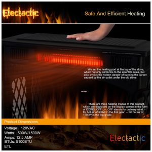 Lareira Elétrica Portátil Autônoma com Chamas Realista 3D, 4 Cores Variáveis e Controle Remoto, 110V 1500W, Electactic, Verde Escuro