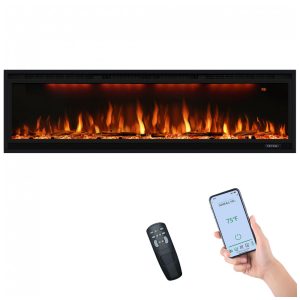 Lareira Elétrica de Embutir A43x158L com Controle Remoto, 110V 1500W, Dreamflame, Preta