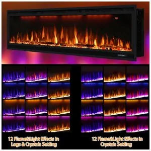 Lareira Elétrica de Embutir A43x158L com Controle Remoto, 110V 1500W, Dreamflame, Preta