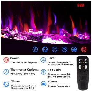 Lareira Elétrica de Embutir A43x158L com Controle Remoto, 110V 1500W, Dreamflame, Preta