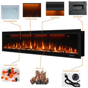 Lareira Elétrica de Embutir A43x158L com Controle Remoto, 110V 1500W, Dreamflame, Preta