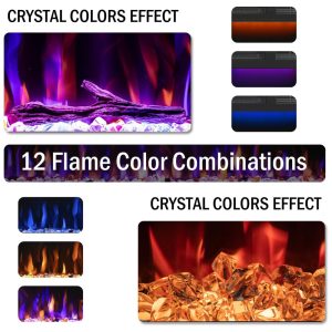 Lareira Elétrica de Embutir A45x127L com Controle Remoto e Digital, Luz LED, Chamas Multicolorida e Temporizador, 1500W, 110v, MYSTFLAME, Preto