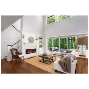 Lareira Elétrica de Embutir A45x127L com Controle Remoto e Digital, Luz LED, Chamas Multicolorida e Temporizador, 1500W, 110v, MYSTFLAME, Preto