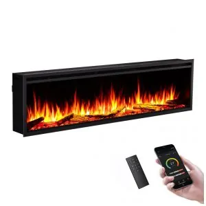 Lareira Elétrica Recessed Parede Smart LegendFlame Preta EF355A 120V largura 183 cm x altura 48 cm