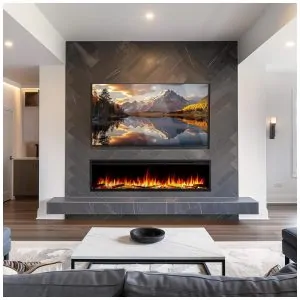 Lareira Elétrica Recessed Parede Smart LegendFlame Preta EF355A 120V largura 183 cm x altura 48 cm