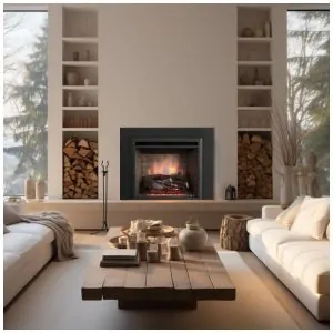 Lareira Elétrica PuraFlame Western Preto com Kit de Moldura Tronco em Resina 86.1 cm L X66 cm A 120V