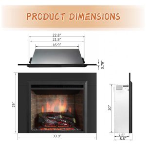 Lareira Elétrica PuraFlame Western Preto com Kit de Moldura Tronco em Resina 86.1 cm L X66 cm A 120V