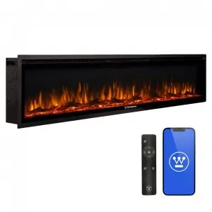 Lareira Elétrica Westinghouse Preta Parede Embutida Wi Fi Alexa Google 144 Combinações 1500W 120V 188 cm L X40 cm A