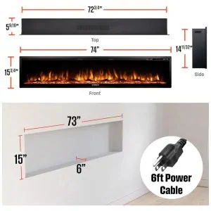 Lareira Elétrica Westinghouse Preta Parede Embutida Wi Fi Alexa Google 144 Combinações 1500W 120V 188 cm L X40 cm A