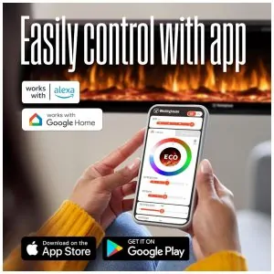 Lareira Elétrica Westinghouse Preta Parede Embutida Wi Fi Alexa Google 144 Combinações 1500W 120V 188 cm L X40 cm A