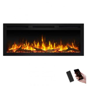 Lareira Elétrica Linear PuraFlame Alice Pro Preta 6 Cores de Chama com Controle por Voz 127 cm L X 51.6 cm A 120V