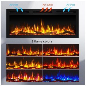 Lareira Elétrica Linear PuraFlame Alice Pro Preta 6 Cores de Chama com Controle por Voz 127 cm L X 51.6 cm A 120V